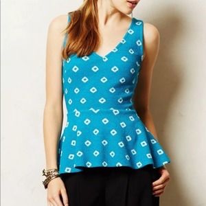 Anthropologie Postmark Blue Flynn Blue Tie Back Sleeveless Peplum Top